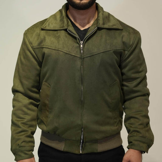 Men’s Premium Olive Green Suede Jacket