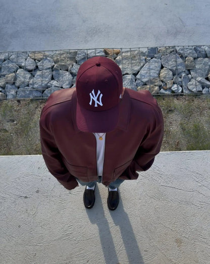 Men’s Burgundy Leather Bomber Jacket